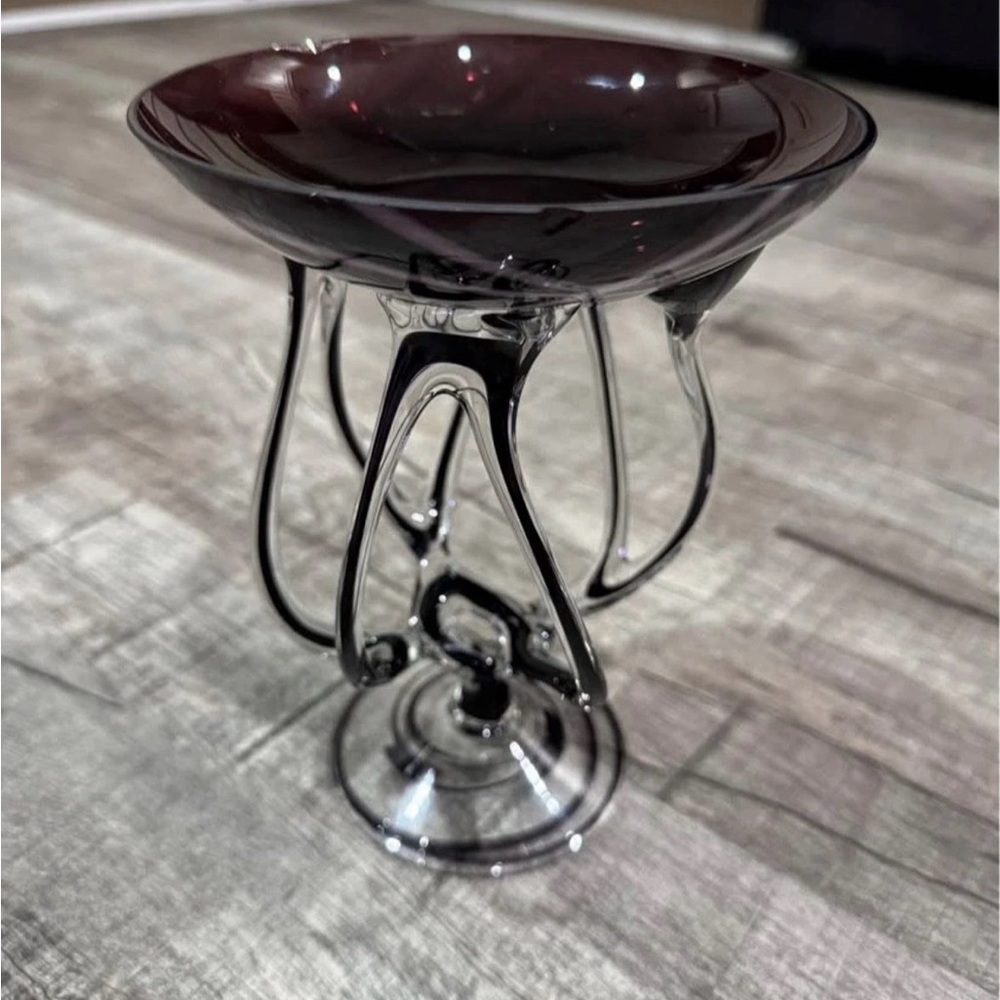 Handblown Art Glass Compote in Smoky Plum
